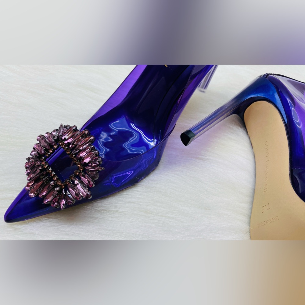 Good American Elegant Cinderella Purple Clear Pump Heels Size 7.5 New in box - Picture 4 of 9